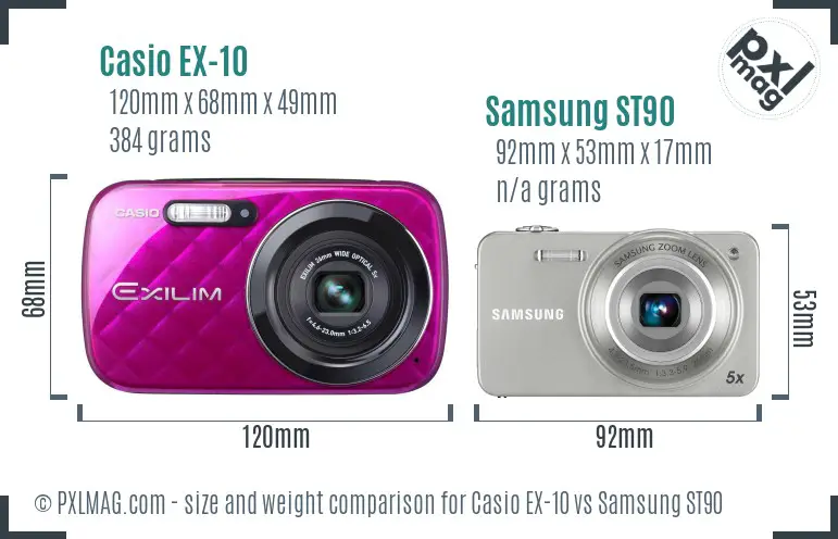 Casio EX-10 vs Samsung ST90 size comparison