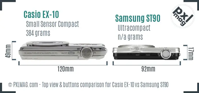 Casio EX-10 vs Samsung ST90 top view buttons comparison