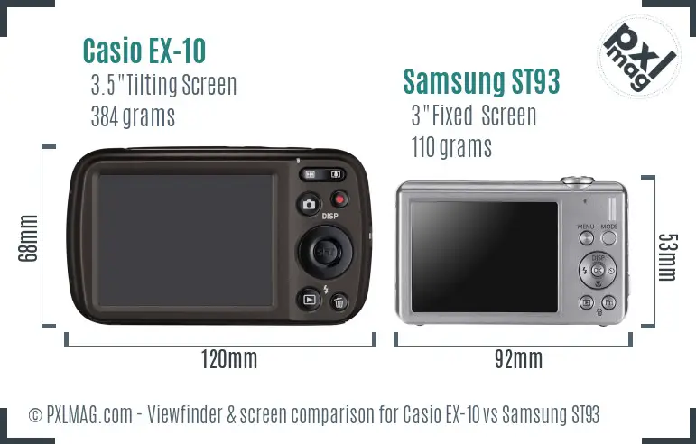 Casio EX-10 vs Samsung ST93 Screen and Viewfinder comparison
