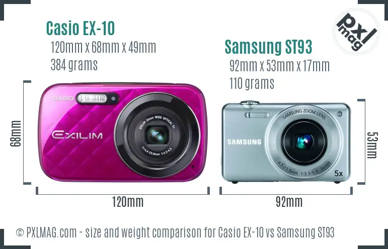 Casio EX-10 vs Samsung ST93 size comparison