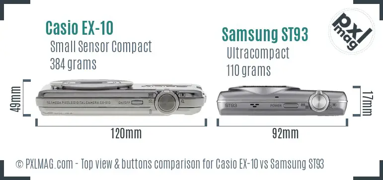 Casio EX-10 vs Samsung ST93 top view buttons comparison
