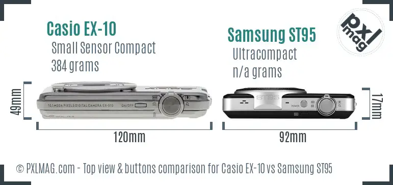 Casio EX-10 vs Samsung ST95 top view buttons comparison Casio EX-10 vs Samsung ST95 top view buttons comparison