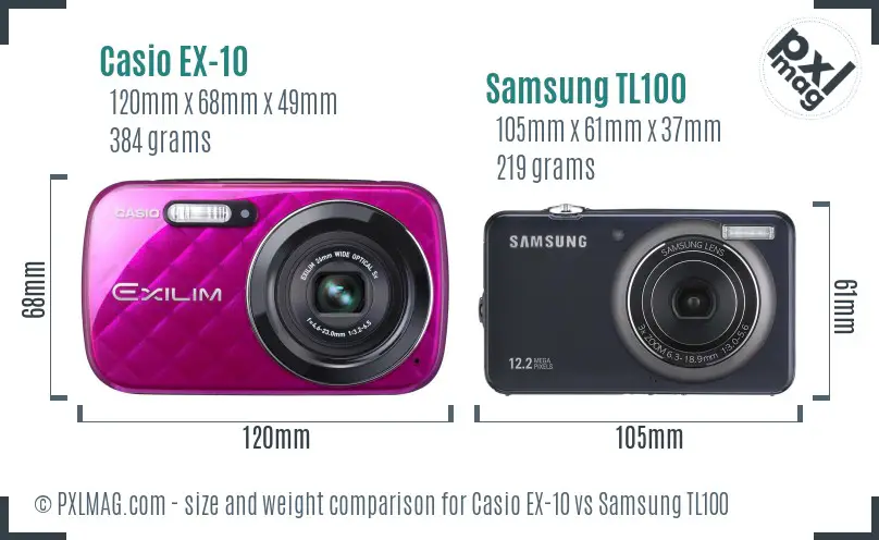 Casio EX-10 vs Samsung TL100 size comparison
