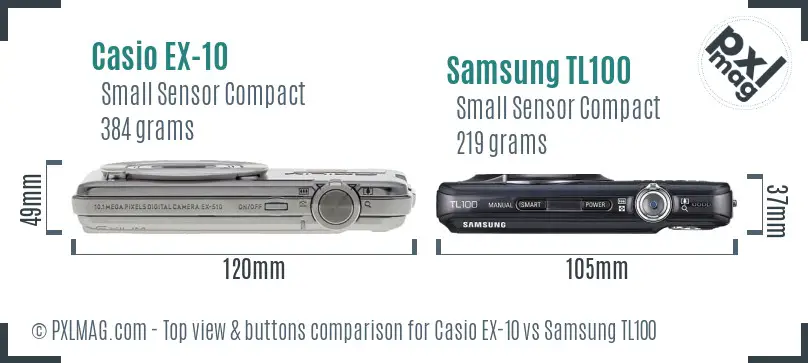 Casio EX-10 vs Samsung TL100 top view buttons comparison