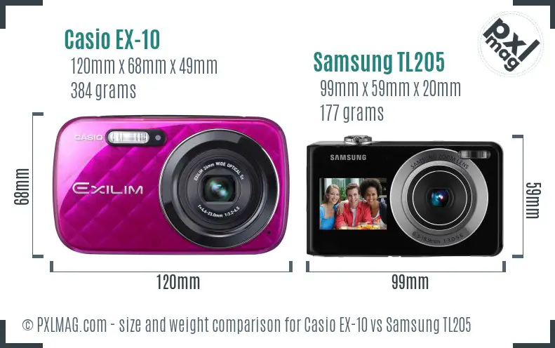 Casio EX-10 vs Samsung TL205 size comparison