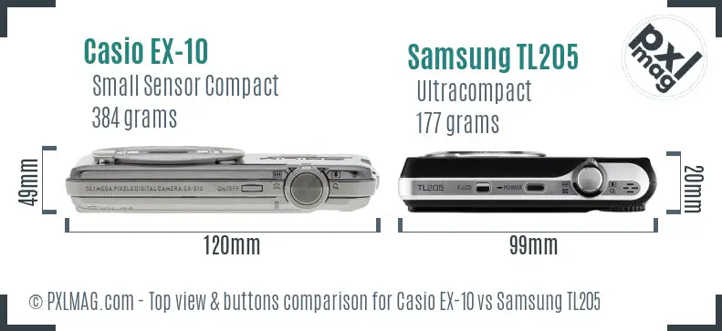 Casio EX-10 vs Samsung TL205 top view buttons comparison