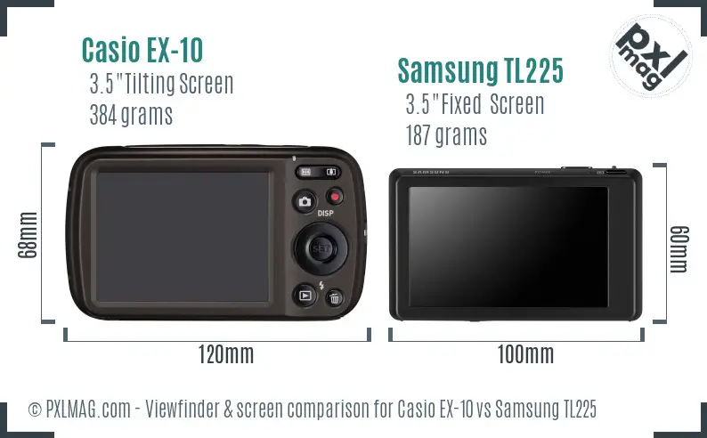 Casio EX-10 vs Samsung TL225 Screen and Viewfinder comparison