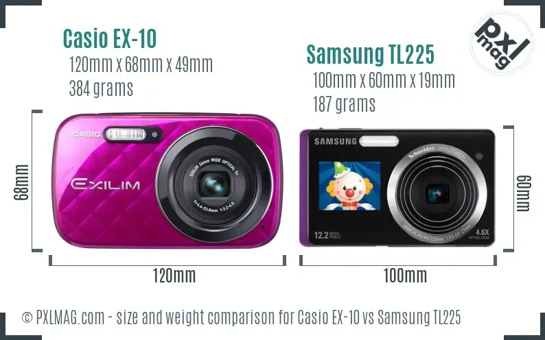 Casio EX-10 vs Samsung TL225 size comparison