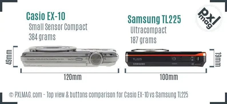 Casio EX-10 vs Samsung TL225 top view buttons comparison