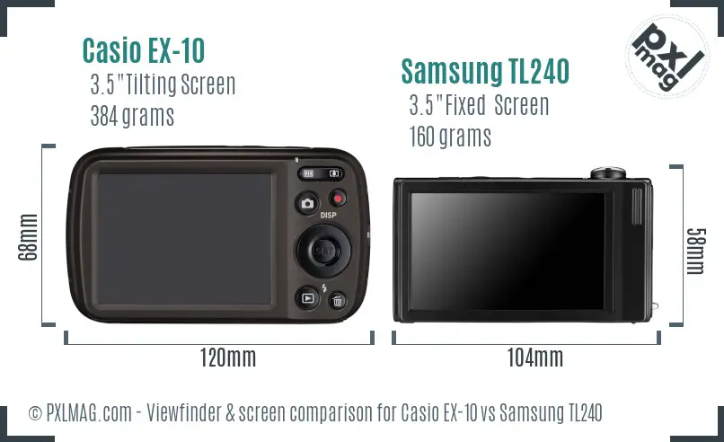 Casio EX-10 vs Samsung TL240 Screen and Viewfinder comparison