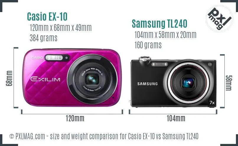 Casio EX-10 vs Samsung TL240 size comparison