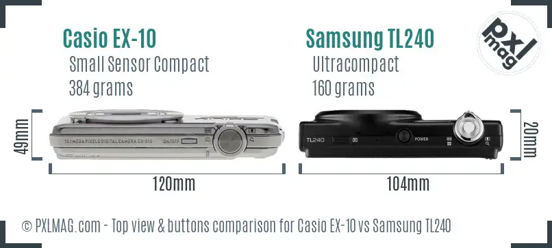 Casio EX-10 vs Samsung TL240 top view buttons comparison