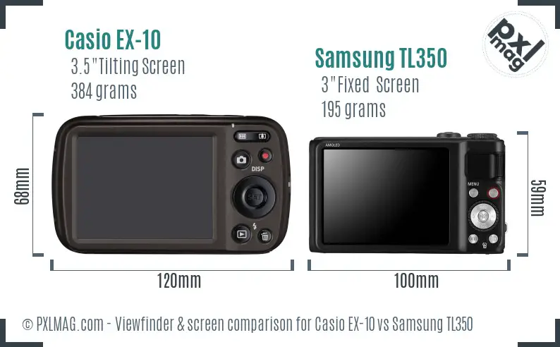 Casio EX-10 vs Samsung TL350 Screen and Viewfinder comparison