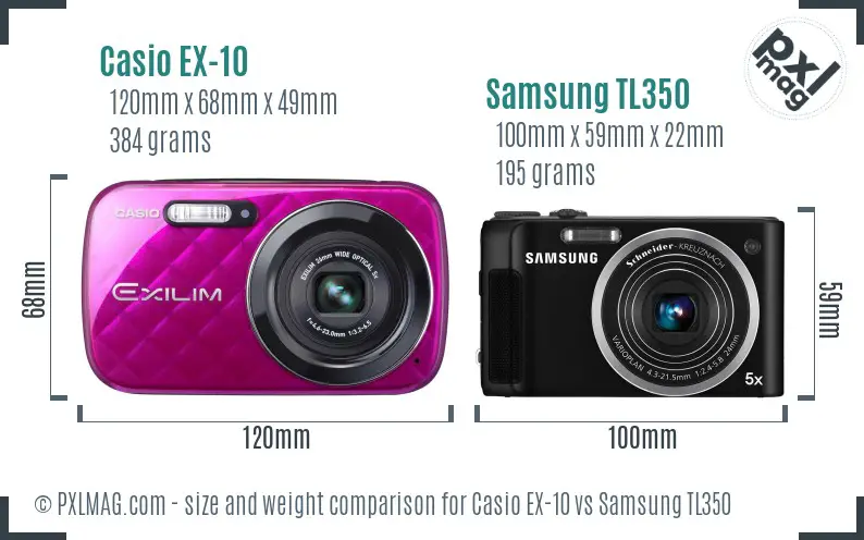 Casio EX-10 vs Samsung TL350 size comparison