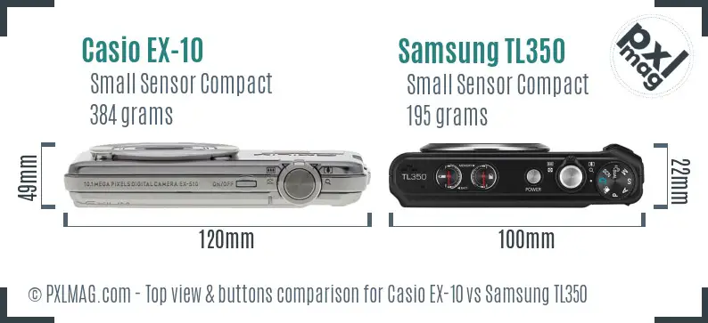 Casio EX-10 vs Samsung TL350 top view buttons comparison