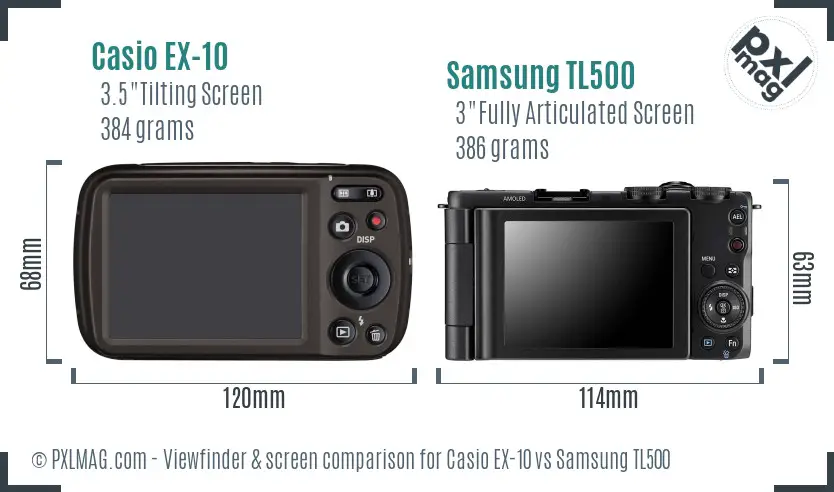 Casio EX-10 vs Samsung TL500 Screen and Viewfinder comparison
