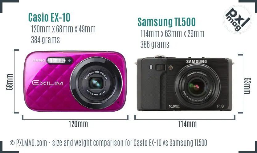 Casio EX-10 vs Samsung TL500 size comparison