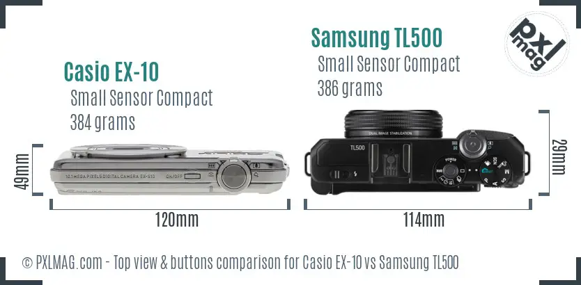 Casio EX-10 vs Samsung TL500 top view buttons comparison