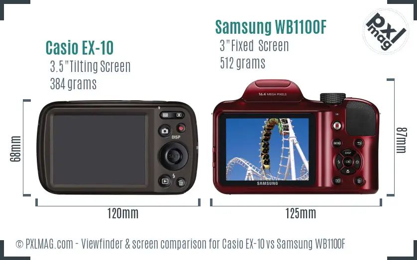 Casio EX-10 vs Samsung WB1100F Screen and Viewfinder comparison