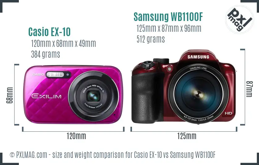 Casio EX-10 vs Samsung WB1100F size comparison