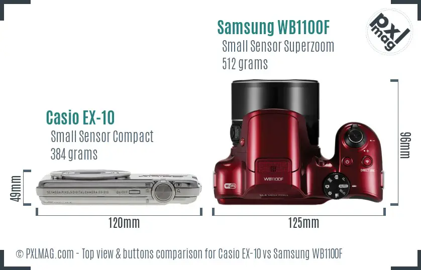 Casio EX-10 vs Samsung WB1100F top view buttons comparison