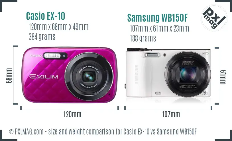 Casio EX-10 vs Samsung WB150F size comparison