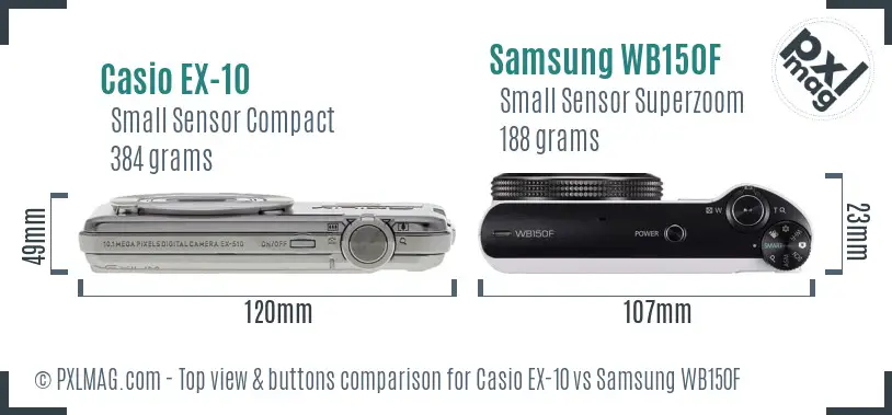 Casio EX-10 vs Samsung WB150F top view buttons comparison