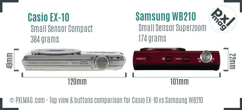 Casio EX-10 vs Samsung WB210 top view buttons comparison