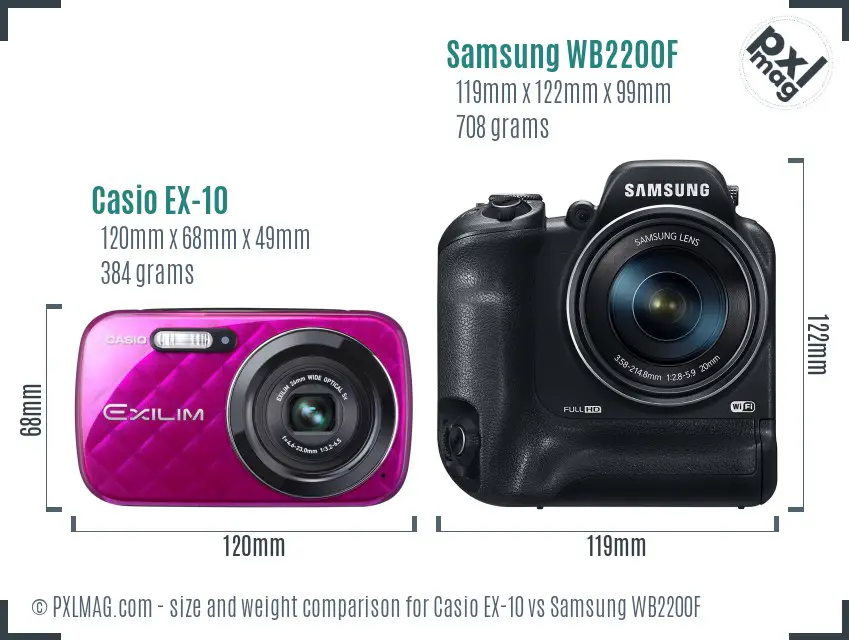 Casio EX-10 vs Samsung WB2200F size comparison
