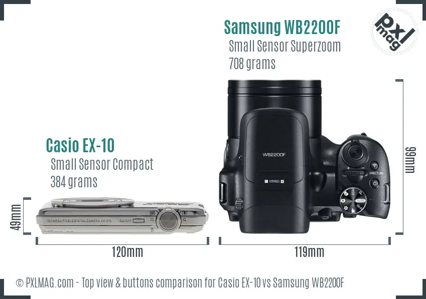 Casio EX-10 vs Samsung WB2200F top view buttons comparison