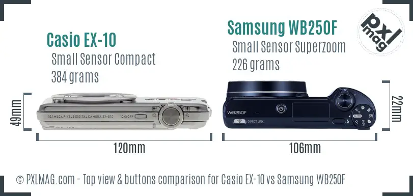 Casio EX-10 vs Samsung WB250F top view buttons comparison