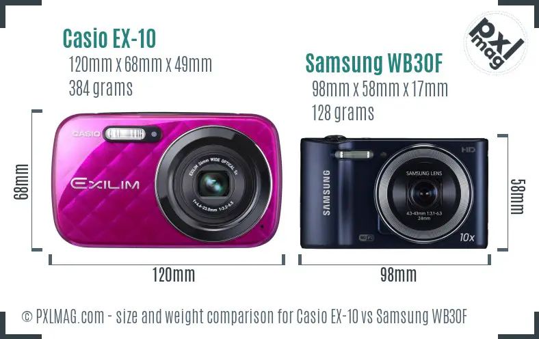 Casio EX-10 vs Samsung WB30F size comparison