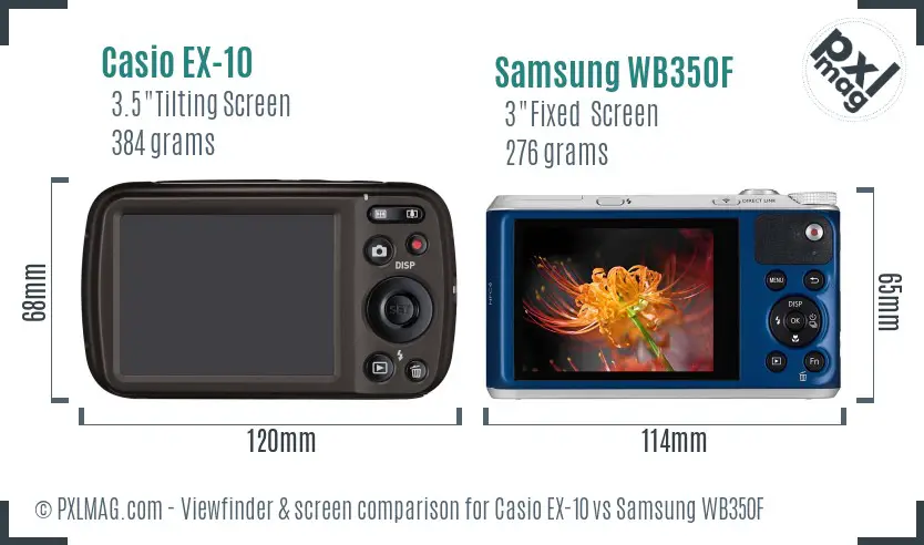 Casio EX-10 vs Samsung WB350F Screen and Viewfinder comparison