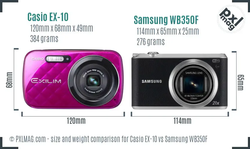 Casio EX-10 vs Samsung WB350F size comparison