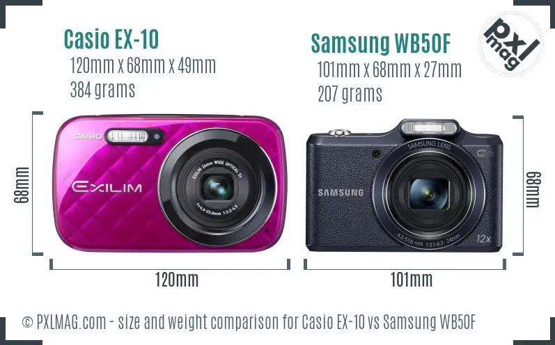 Casio EX-10 vs Samsung WB50F size comparison Casio EX-10 vs Samsung WB50F size comparison