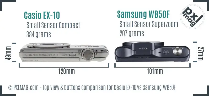 Casio EX-10 vs Samsung WB50F top view buttons comparison Casio EX-10 vs Samsung WB50F top view buttons comparison