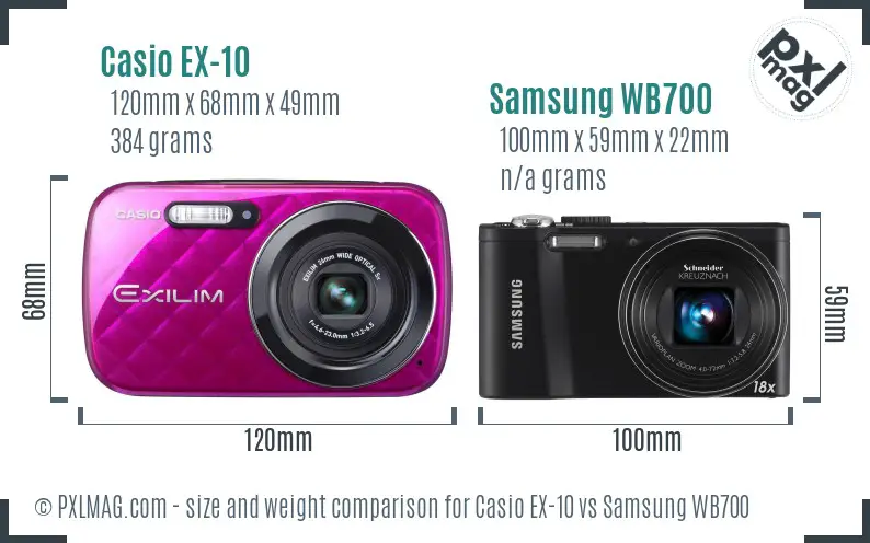Casio EX-10 vs Samsung WB700 size comparison