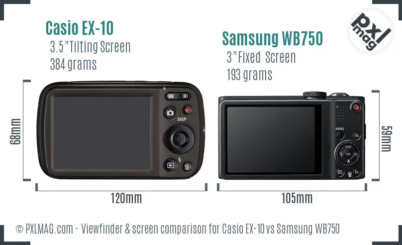 Casio EX-10 vs Samsung WB750 Screen and Viewfinder comparison