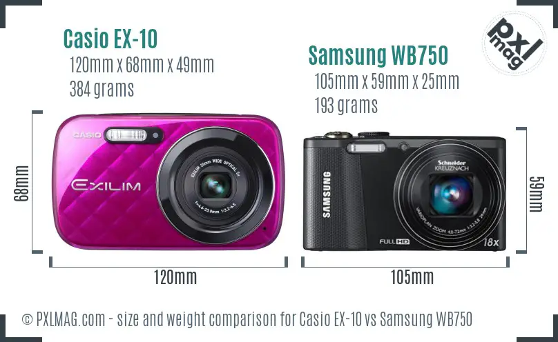 Casio EX-10 vs Samsung WB750 size comparison