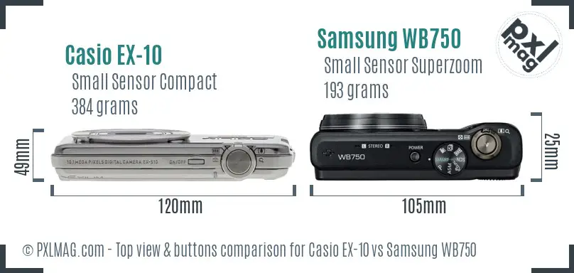 Casio EX-10 vs Samsung WB750 top view buttons comparison