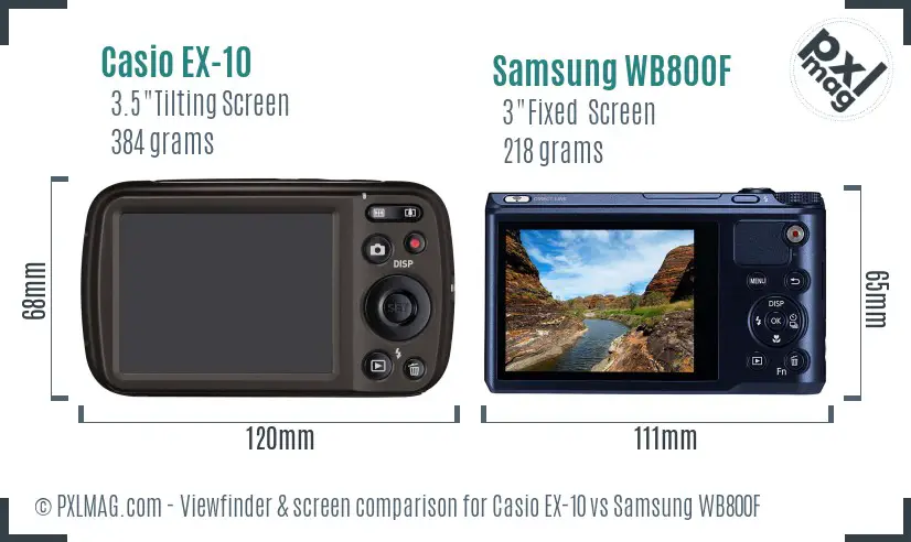 Casio EX-10 vs Samsung WB800F Screen and Viewfinder comparison