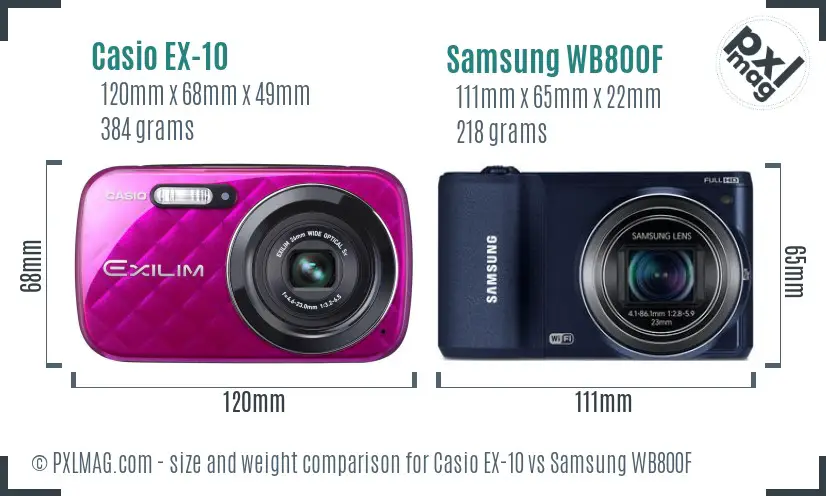 Casio EX-10 vs Samsung WB800F size comparison