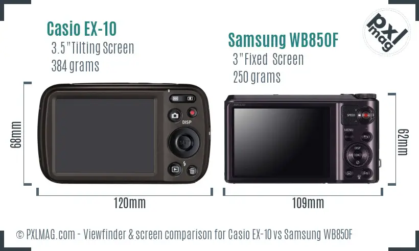 Casio EX-10 vs Samsung WB850F Screen and Viewfinder comparison