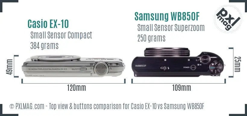 Casio EX-10 vs Samsung WB850F top view buttons comparison