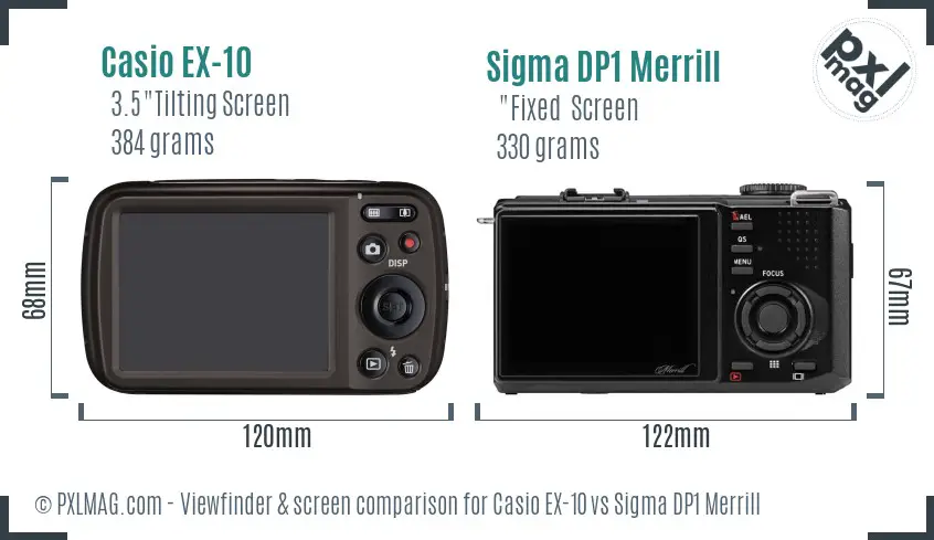 Casio EX-10 vs Sigma DP1 Merrill Screen and Viewfinder comparison