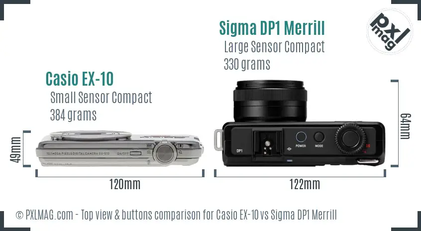 Casio EX-10 vs Sigma DP1 Merrill top view buttons comparison