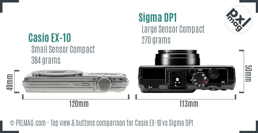 Casio EX-10 vs Sigma DP1 top view buttons comparison