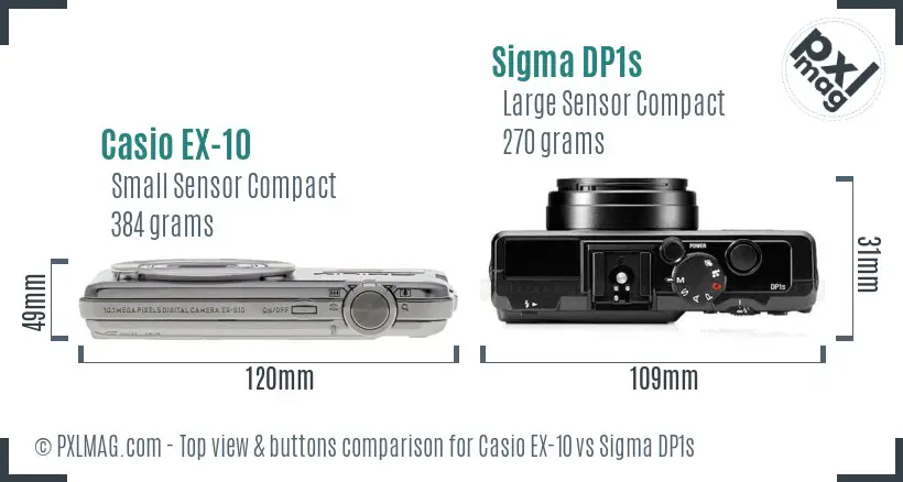 Casio EX-10 vs Sigma DP1s top view buttons comparison