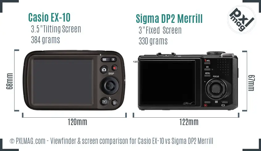 Casio EX-10 vs Sigma DP2 Merrill Screen and Viewfinder comparison