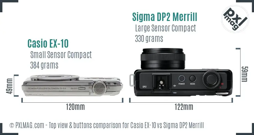 Casio EX-10 vs Sigma DP2 Merrill top view buttons comparison